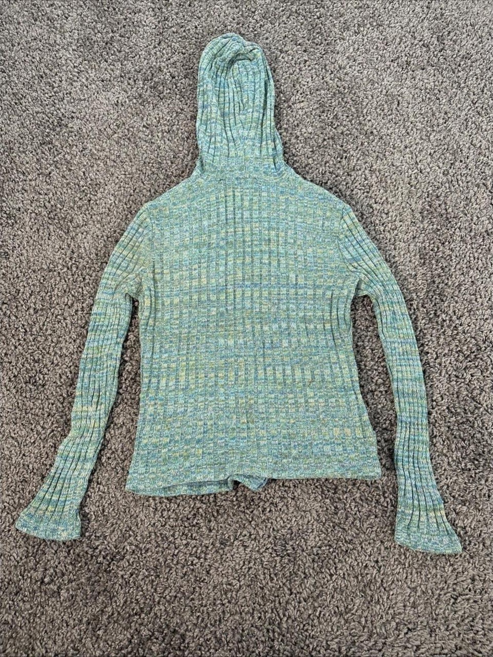 Hooded Zip-Up Ribbed Sweater - Aqua Green - Picture 2 of 2